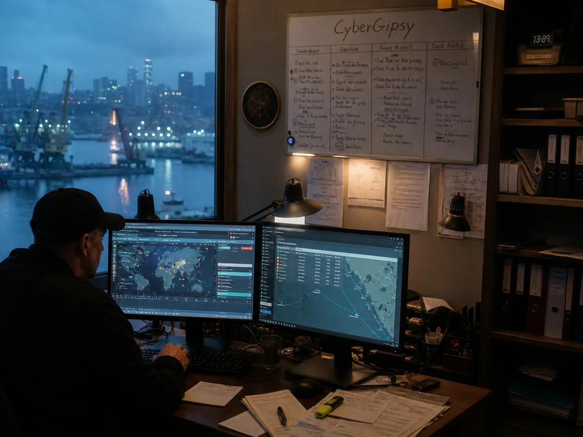 Screen showing a shipment status dashboard in a port office